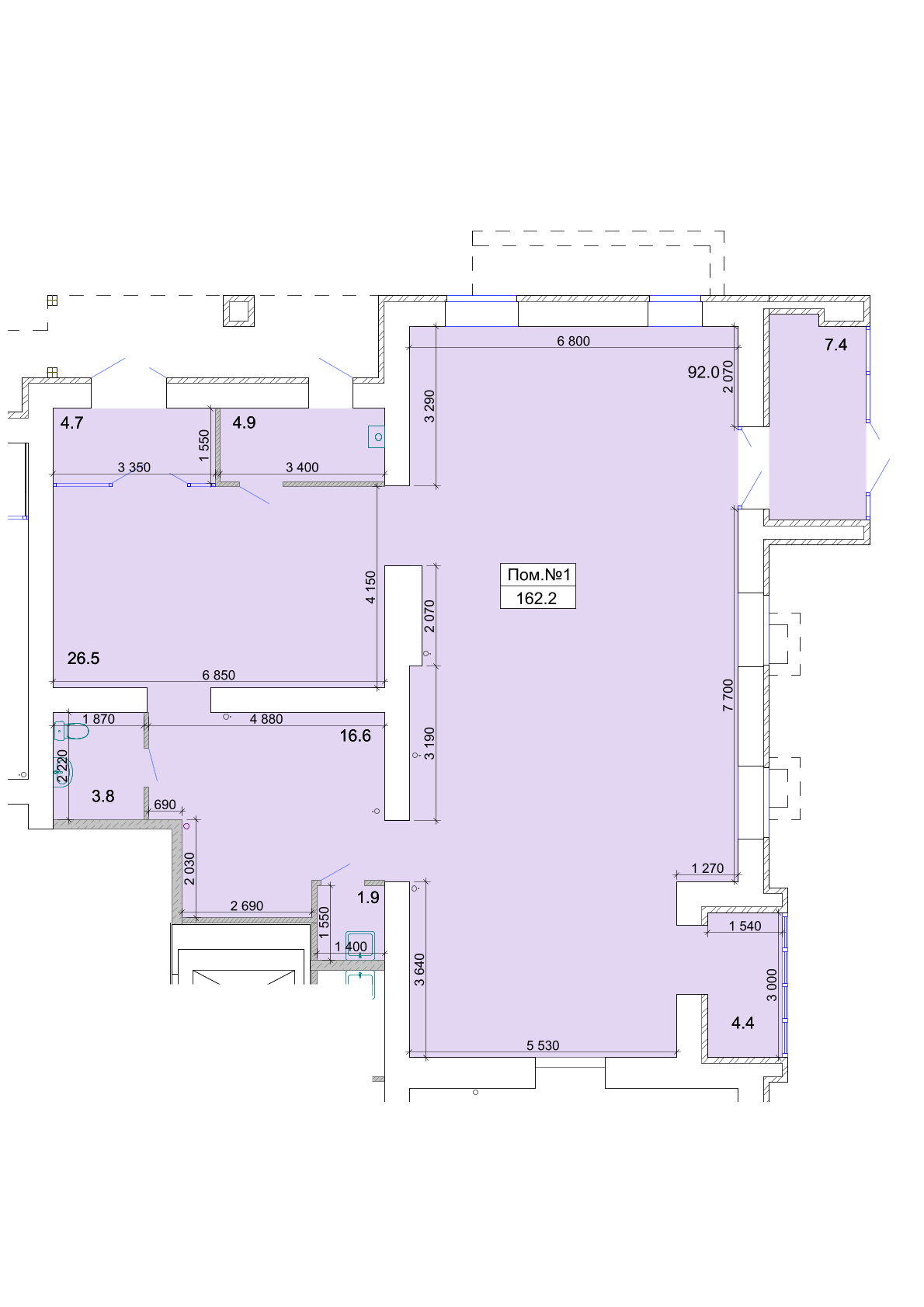 Планировка коммерческого помещения площадью 162,2 м²