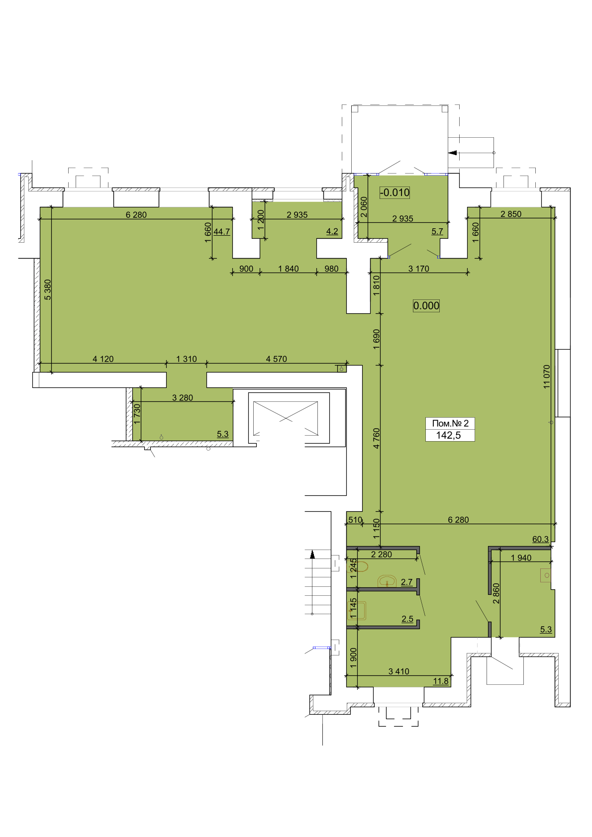 Планировка коммерческого помещения площадью 142,5 м²