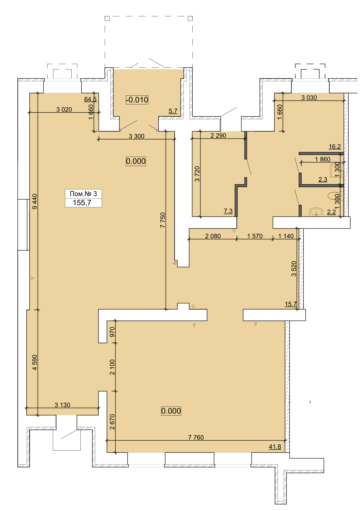 Планировка коммерческого помещения площадью 155,7 м²