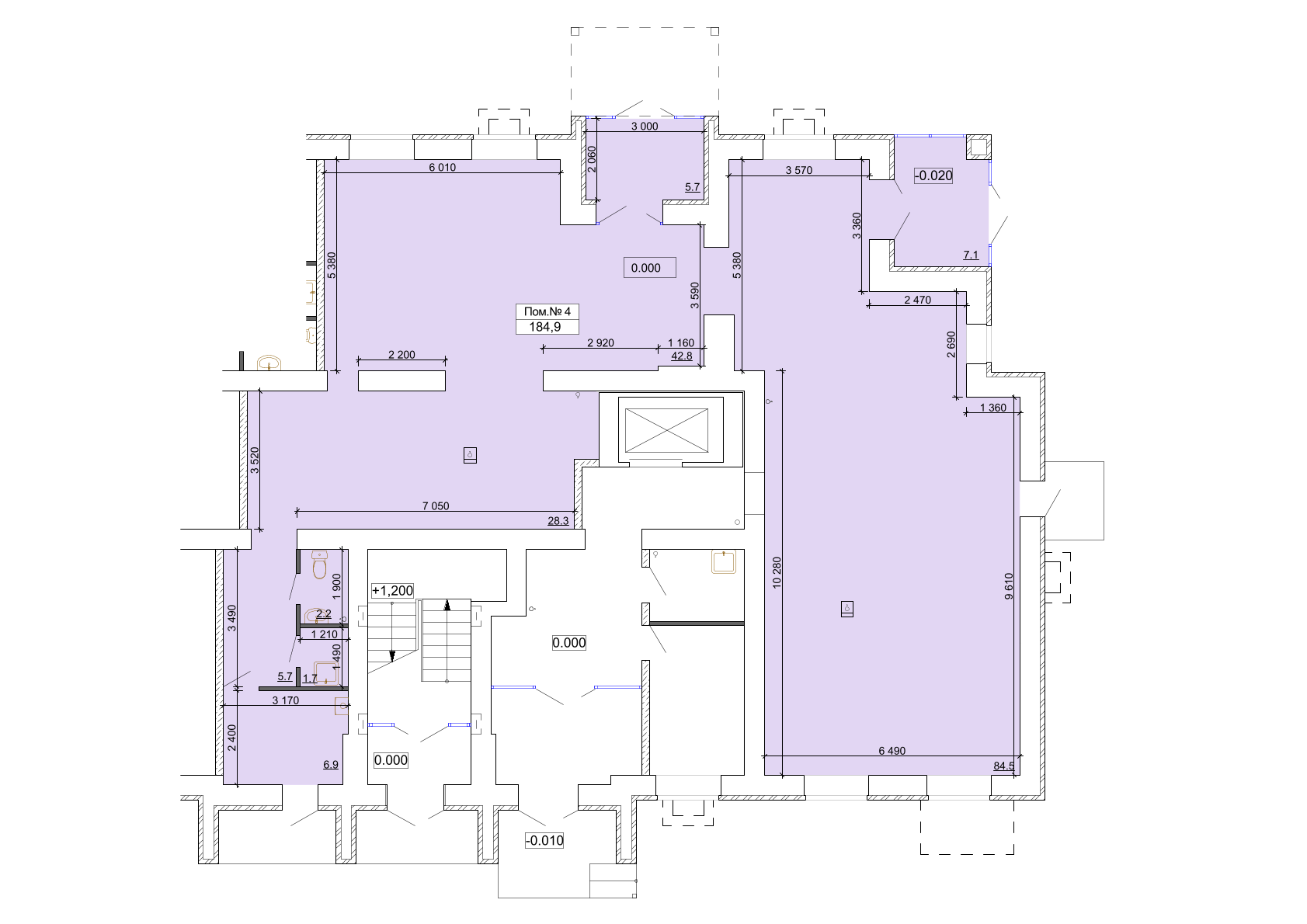 Планировка коммерческого помещения площадью 184,9 м²