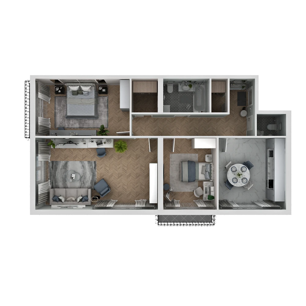 Планировка: 3-комнатная, 95,5 м², вид 2