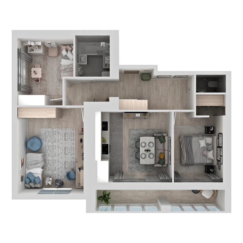 Планировка: 3-комнатная, 75,3 м², вид 2