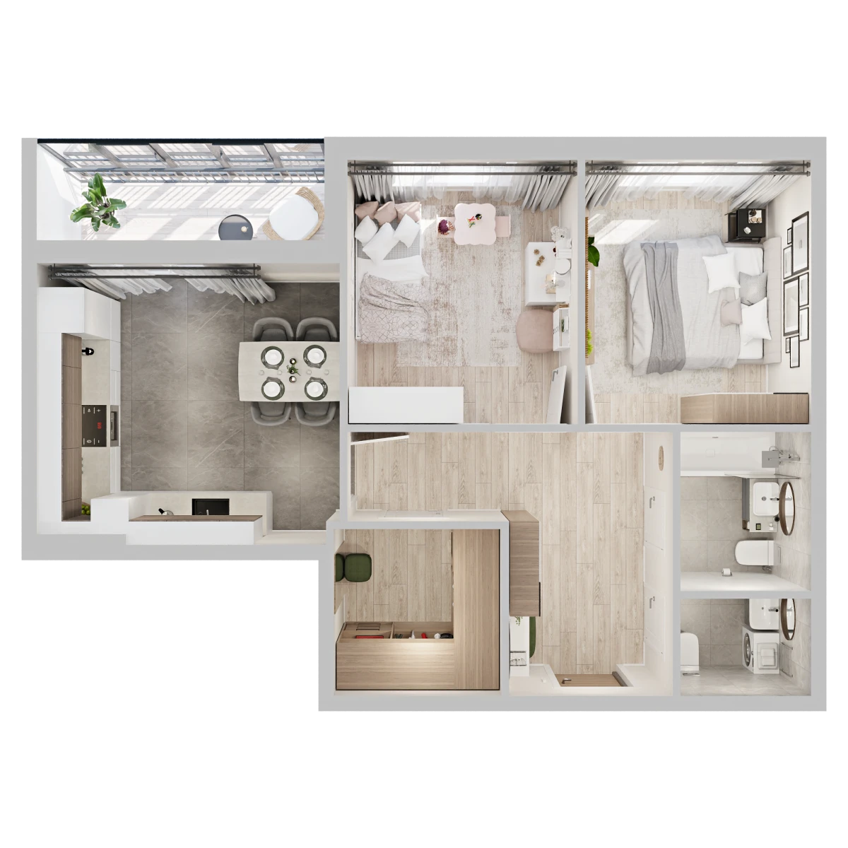 Планировка: 2-комнатная, 56,8 м², вид 2