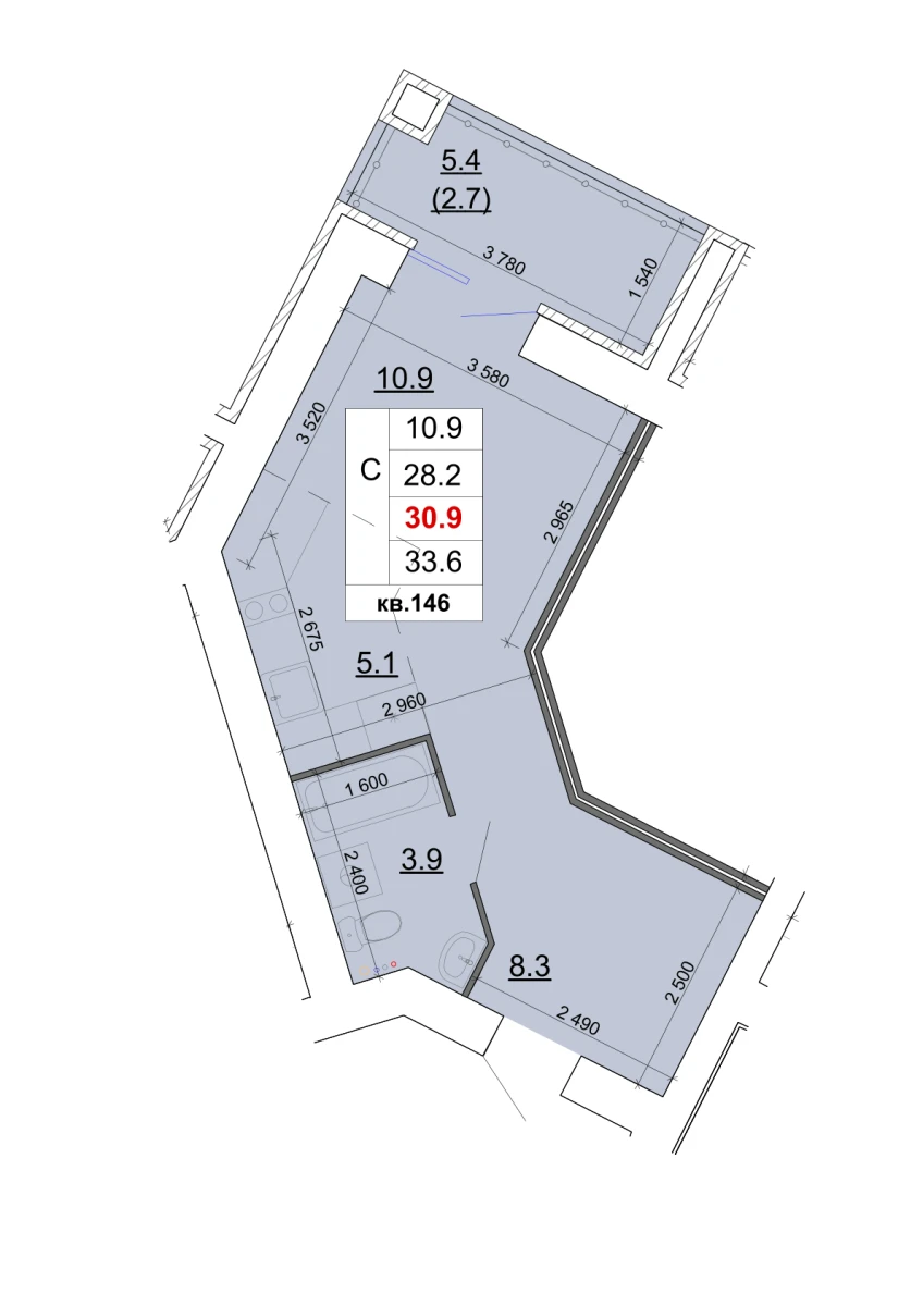 Планировка: Студия, 30,9 м²