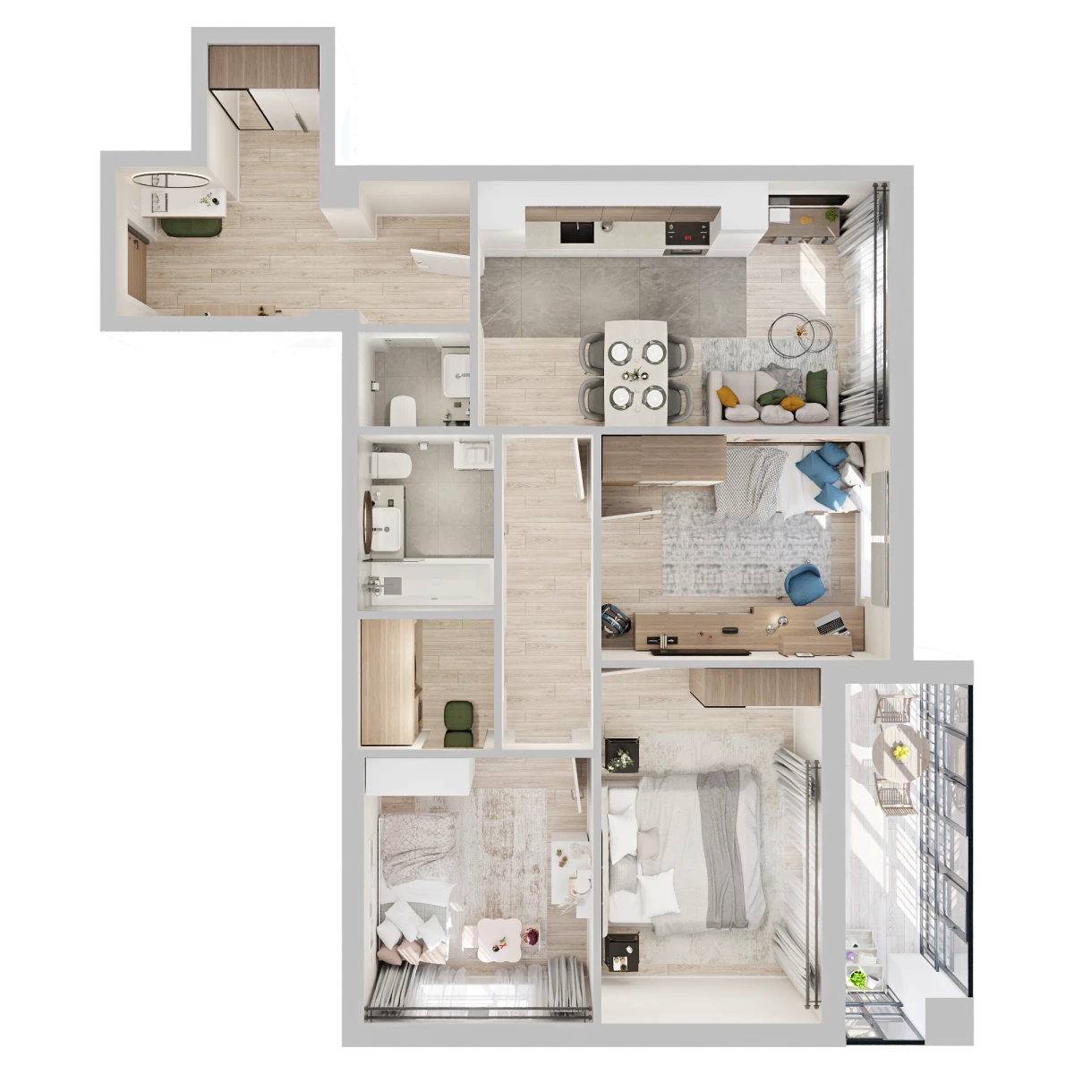 Планировка: 3-комнатная, 75,2 м², вид 2