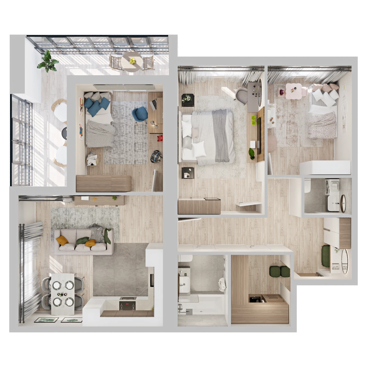 Планировка: 3-комнатная, 86,3 м², вид 2