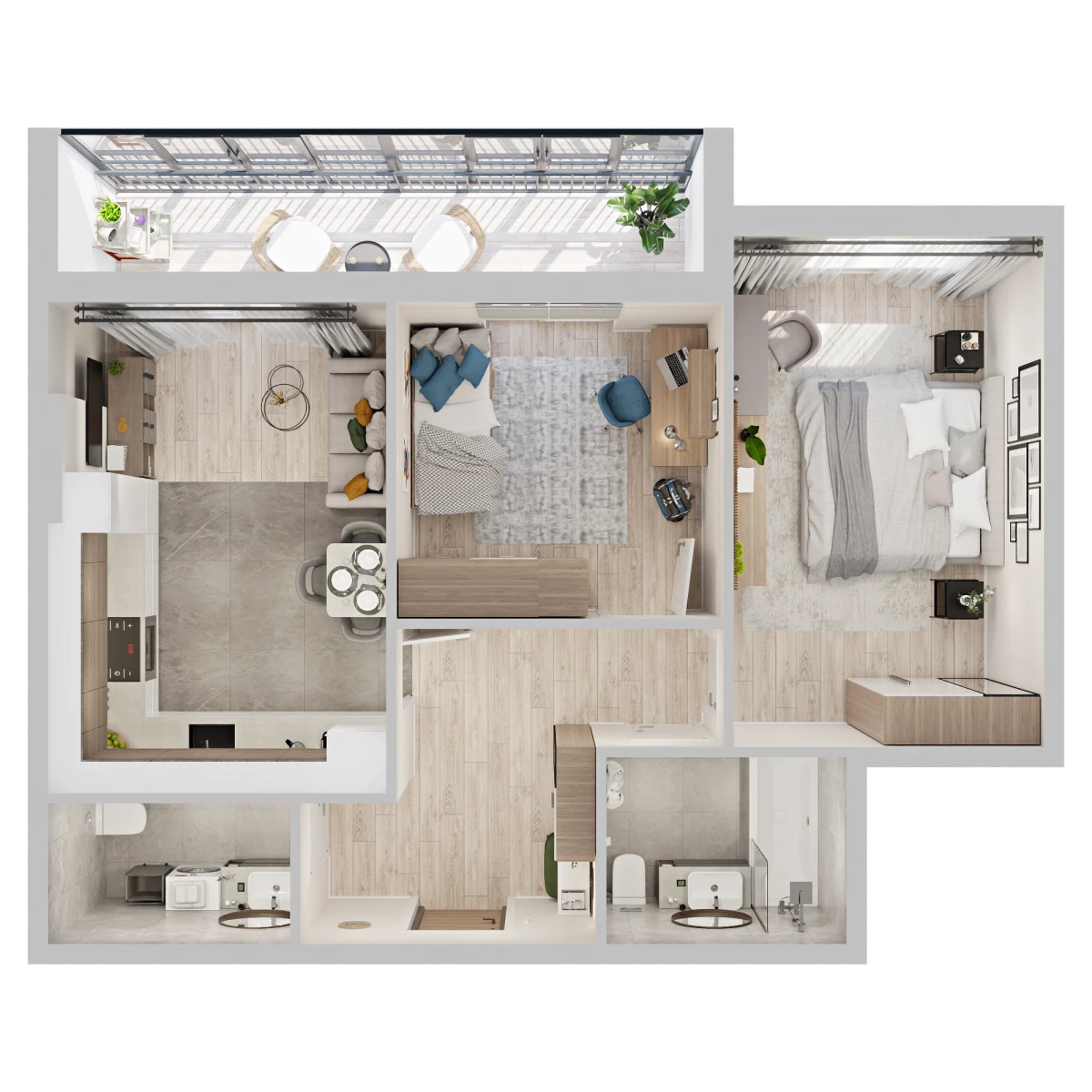 Планировка: 2-комнатная, 62,3 м², вид 2