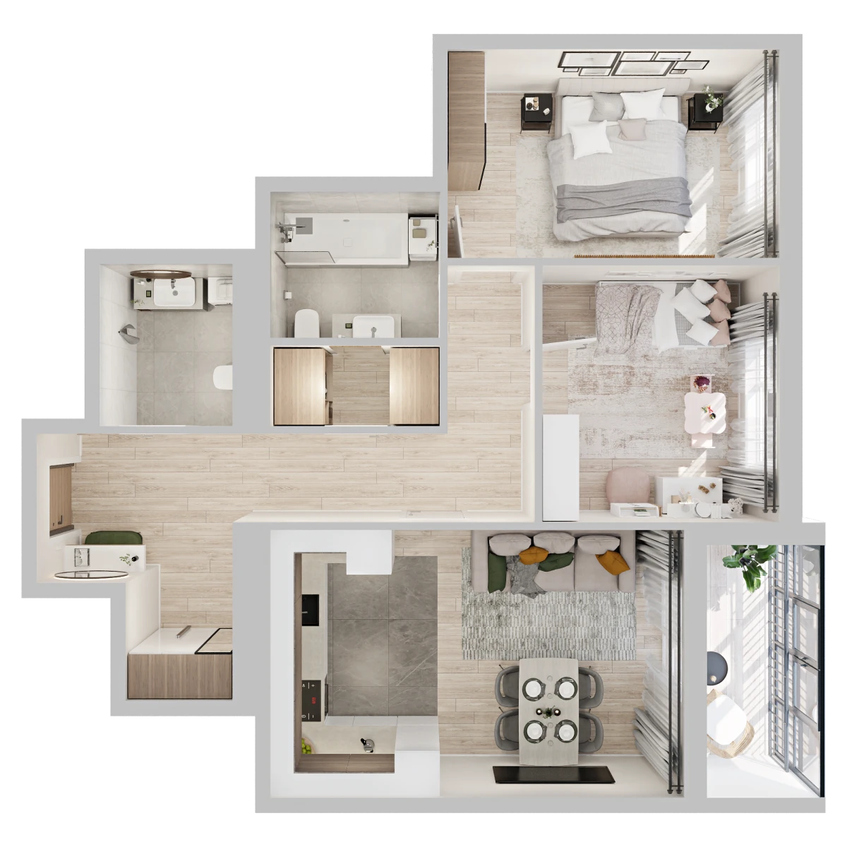 Планировка: 2-комнатная, 68,8 м², вид 2