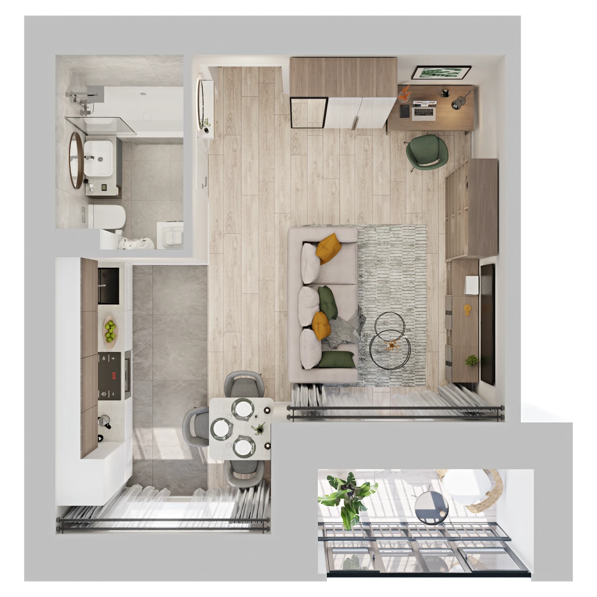 Планировка: Студия, 32,1 м², вид 2