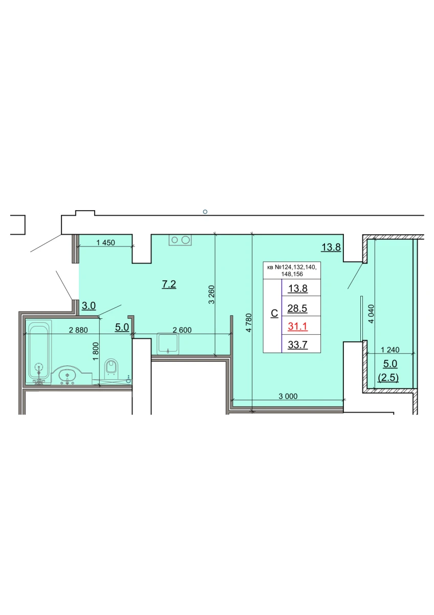 Планировка: Студия, 31,1 м²
