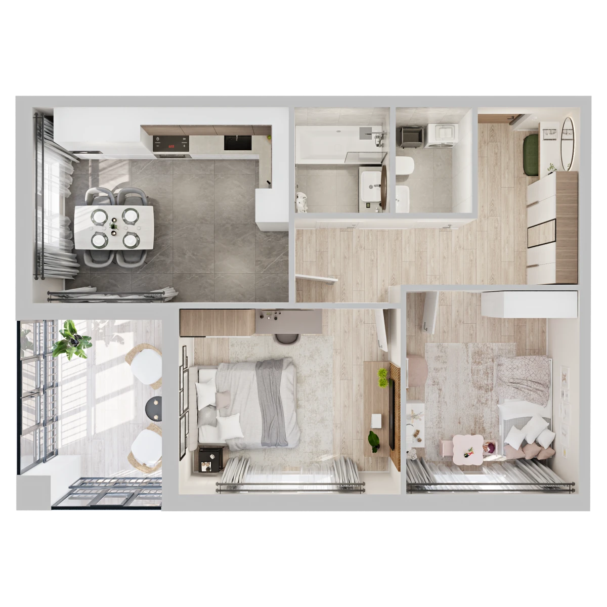 Планировка: 2-комнатная, 59,9 м², вид 2